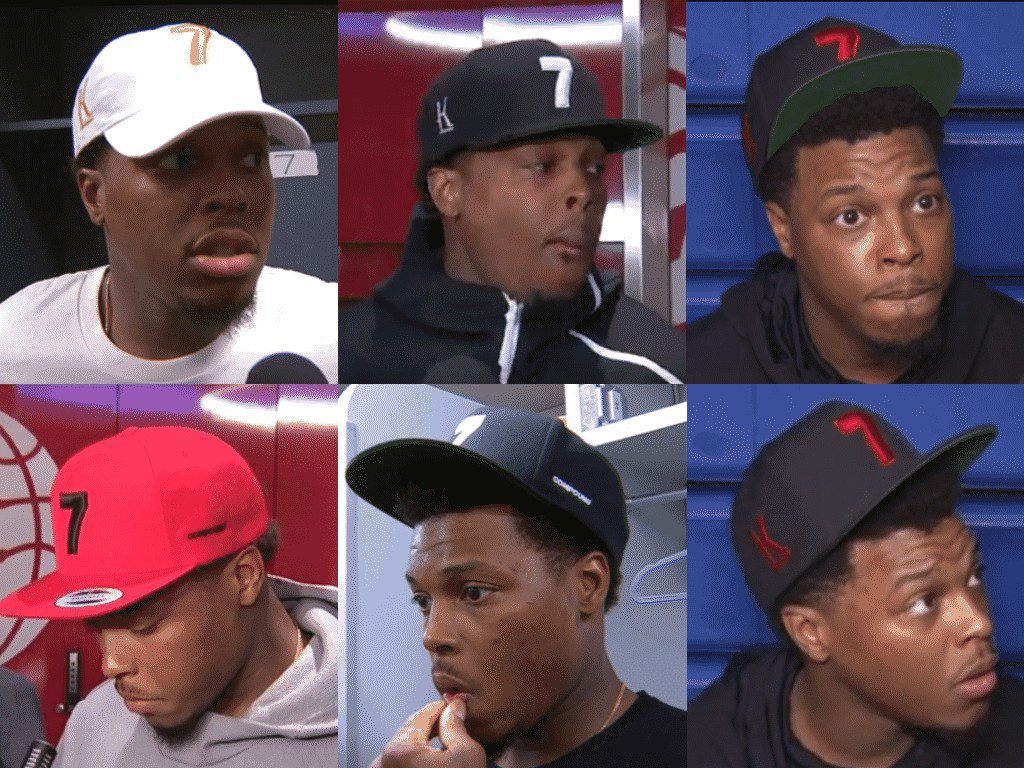 players with a logo - Kyle Lowry's number 7 branded gear. Nick Nurse is another member of the team who has their own logo.