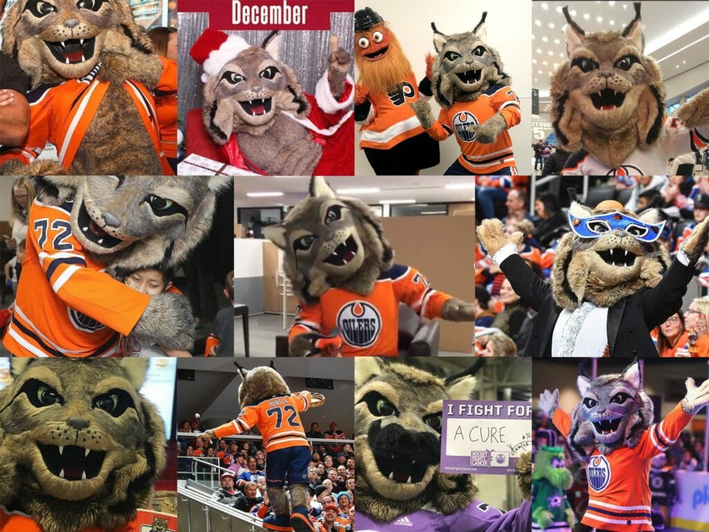 Chad Spencer as Hunter the Lynx - the mascot of the Edmonton Oilers