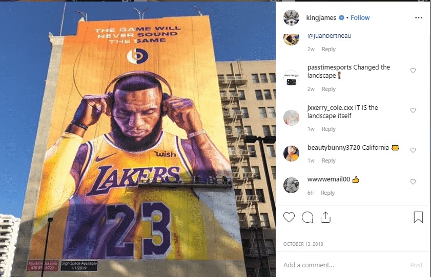 King James uses his Instagram account to promote brands he endorses.