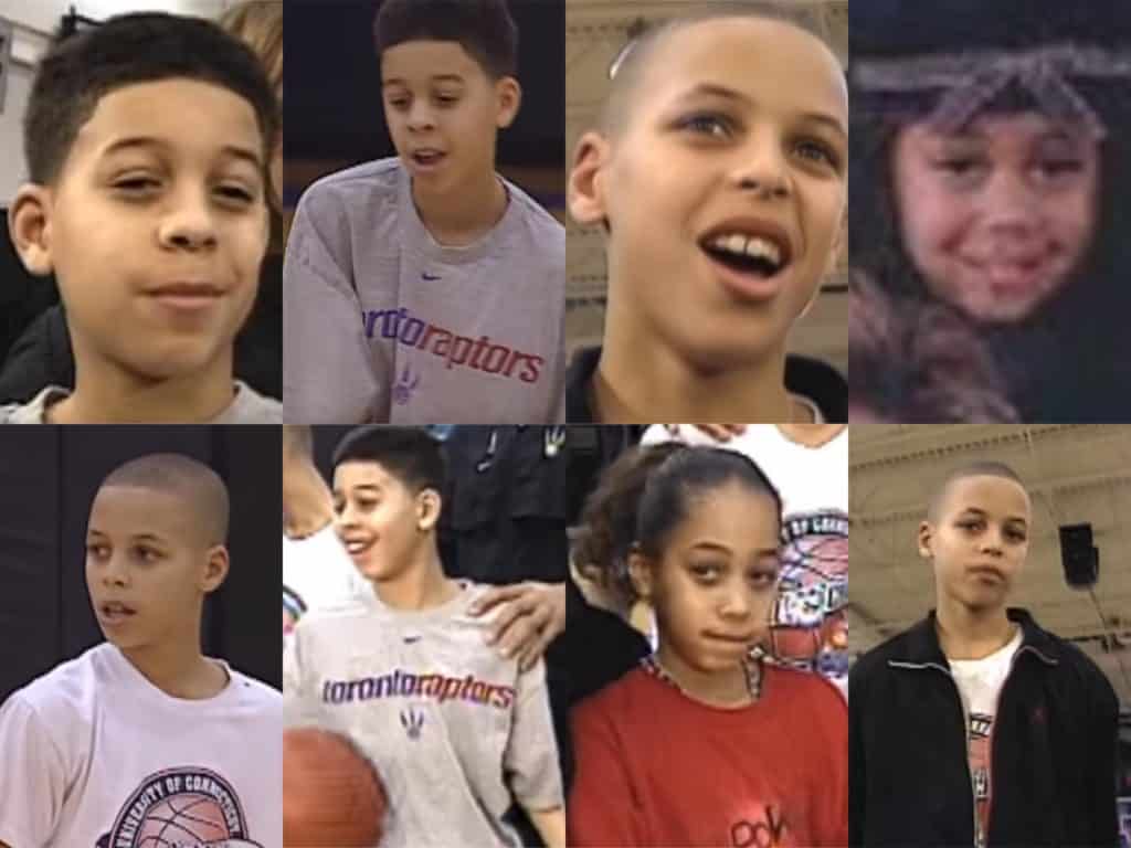 Photos of Steph, Sydel and Seth Curry when their dad Dell was playing on the Toronto Raptors. The article this photo is from answers the question, "Who is Steph Curry's father?"