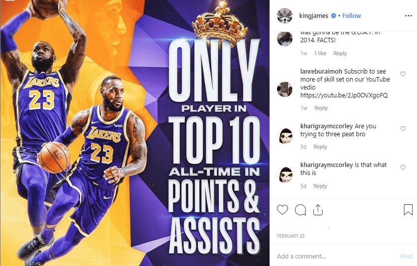 Lebron James on his Instagram account congratulates himself