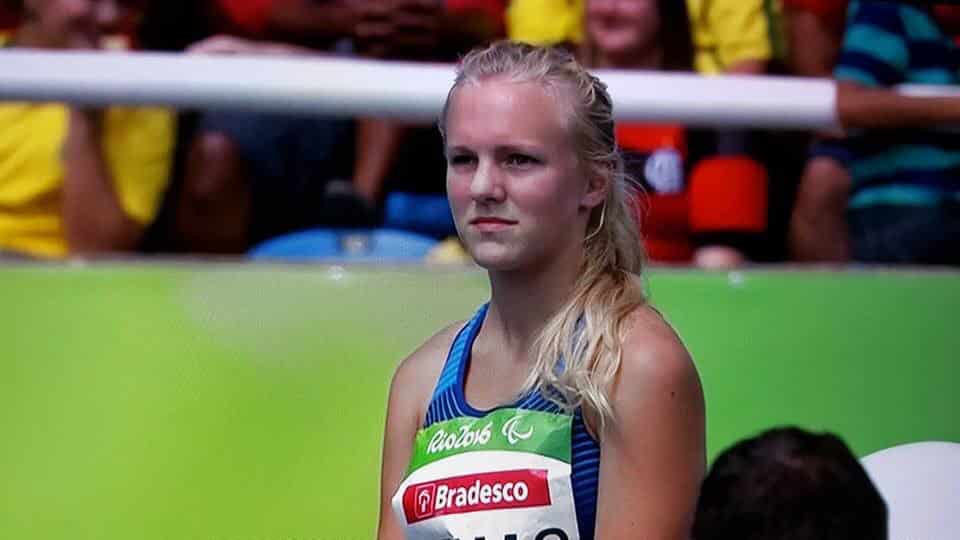 Photo of Jessica "Jessie" Heims competing in the 2016 Summer Paralympics in Rio.