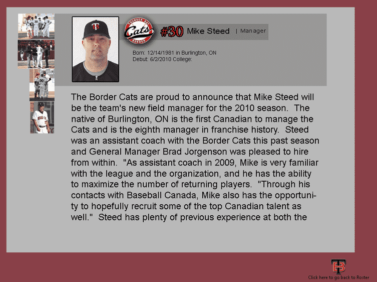 Internship in Thunder Bay - Mike Steed was the baseball team's manager at the time.