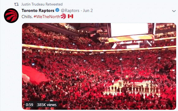 Canadian Politicians Seizing Unique Sport Opportunity: The NBA Finals in Canada - Prime Minister Justin Trudeau Tweets about Raptors