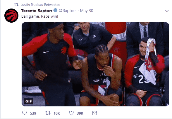 Canadian Politicians Seizing Unique Sport Opportunity: The NBA Finals in Canada - Prime Minister Justin Trudeau Tweets about Raptors