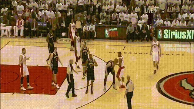Infamous Raptors x OVO Lint Roller Drake GIF during Raptors game courtside