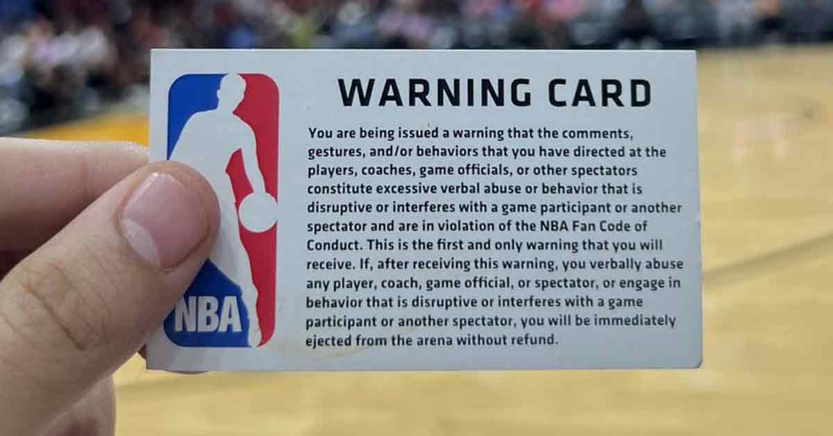 NBA Warning Card For Bad Fan Behaviour