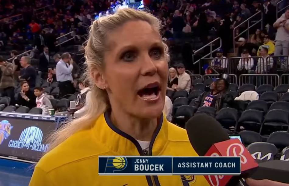 Woman on the Pacers bench Jenny Boucek Assistant Coach Indiana