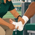 Athletic trainer treating an athlete during sports care
