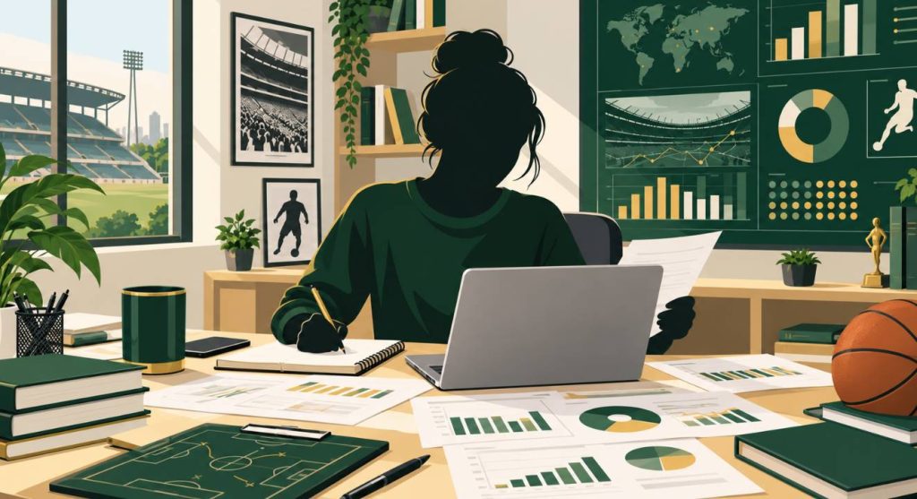 Sport management researcher working on an academic project