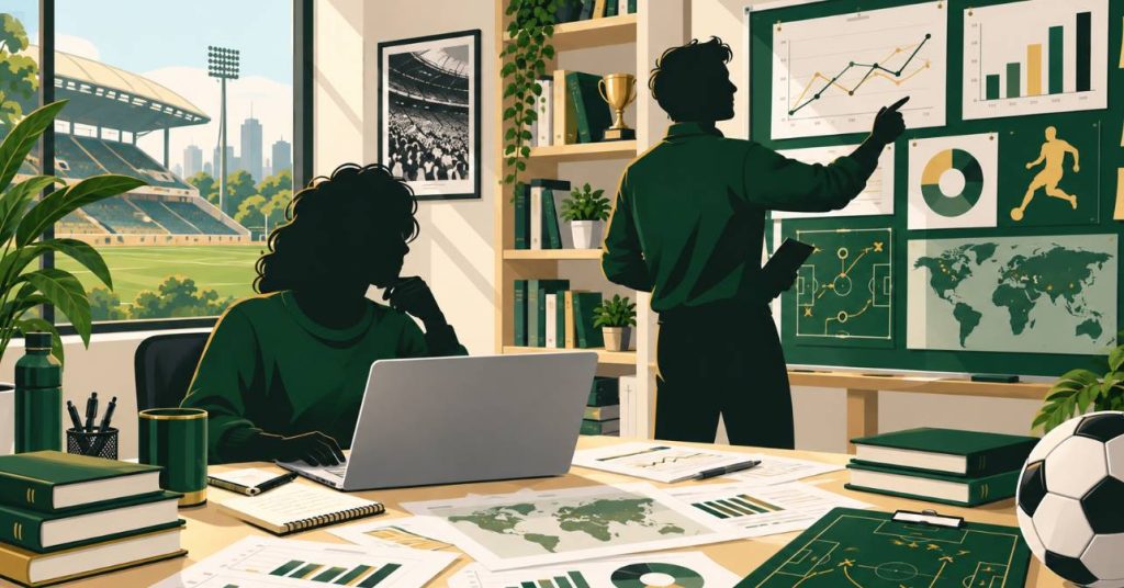 Student researching sport management topics
