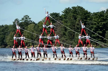 Show ski team performing a pyramid.