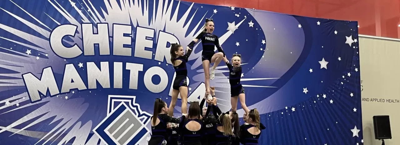 Cheerleading team stunt performance
