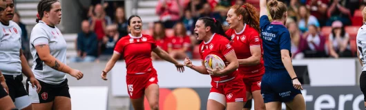 Canada women's rugby players in match action.