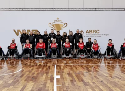 Canadian wheelchair rugby team pictured at a competition venue.