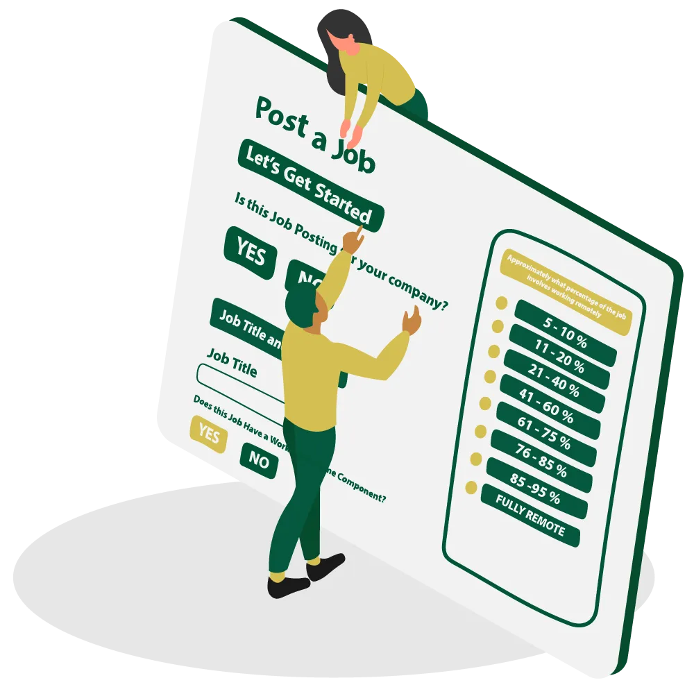 Illustration of a digital sports job posting form and workplace options